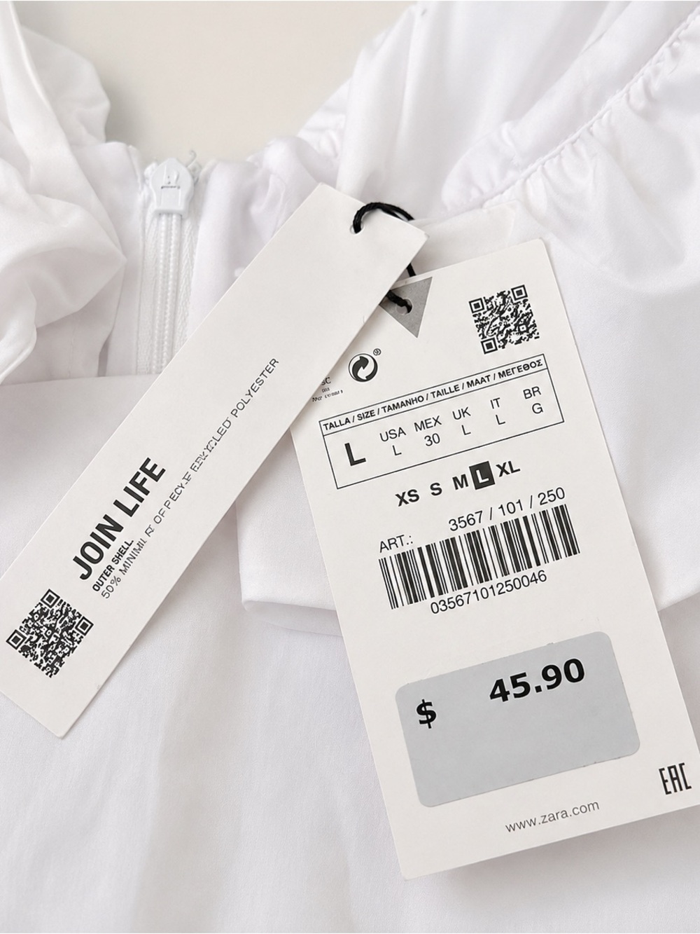 NWT Zara White Poplin Ruffle V-Neck Bodysuit Size L
